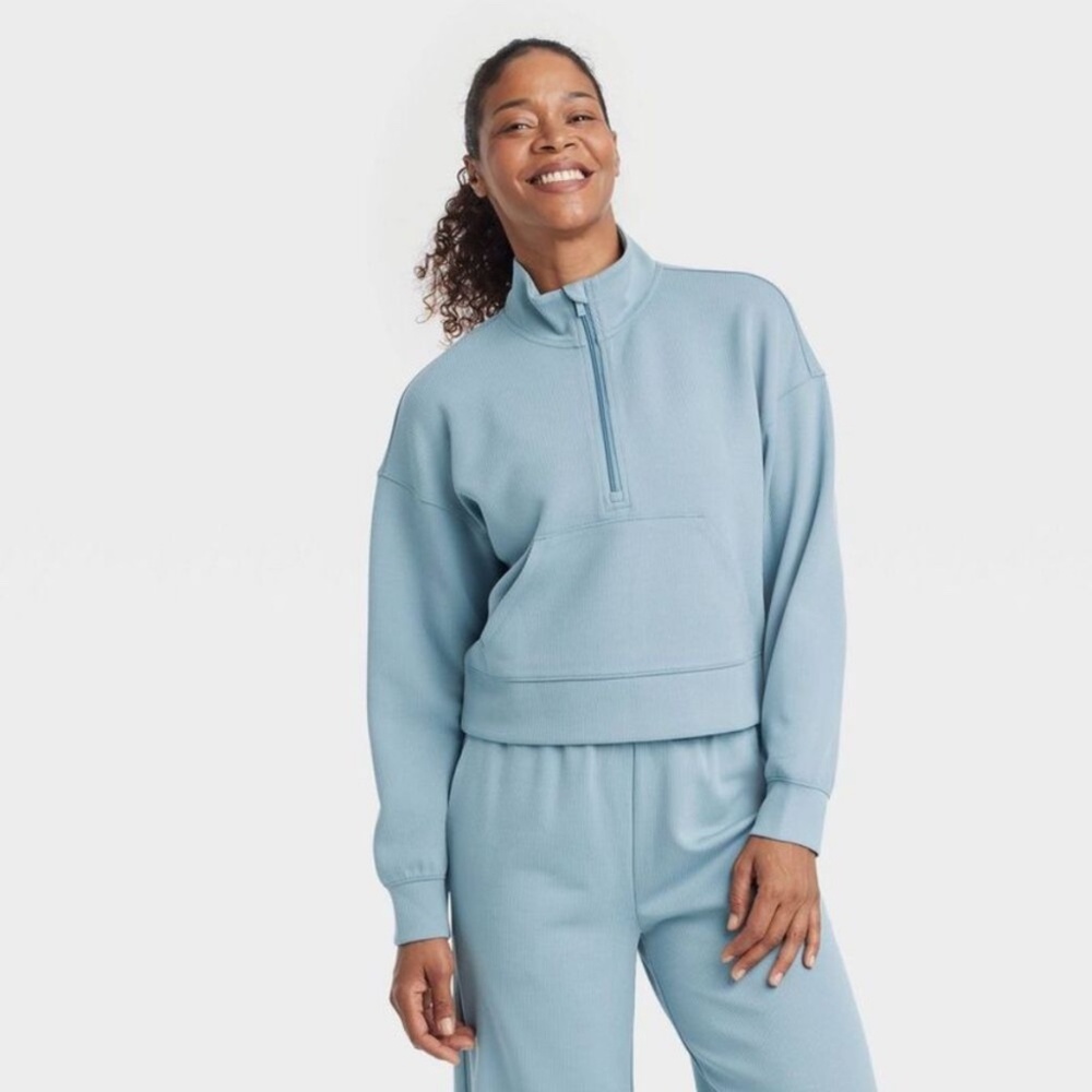 All In Motion - Women's Airy Sleek Ribbed 1/2 Zip Pullover Steel blue XS